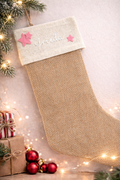 Personalisierter Nikolausstrumpf aus Jute mit Namen – Weihnachtsstrumpf mit Sternen – Rosa oder Türkis
